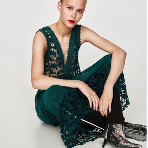 Zara Dresses Nwt Green Lace Crochet Maxi Dress S